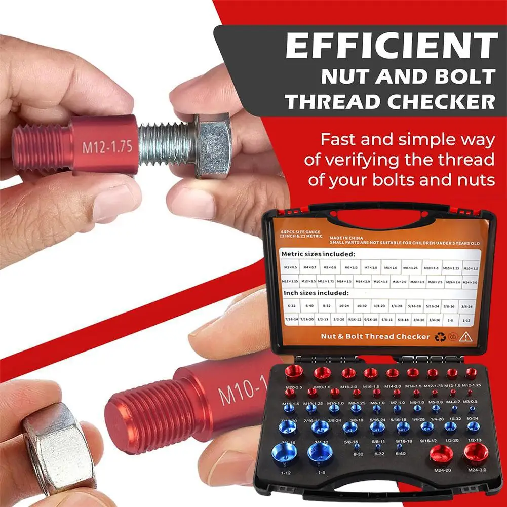 44 Bolt Size and Thread Gauge Nut and Bolt Thread Checker & 21 23 Thread Inch Gauge Sizes Individually Metric Assembled I8Q2