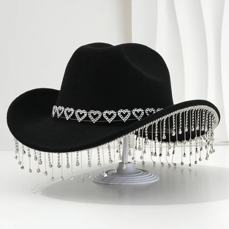 Wedding Valentine's Day , heart-shaped rhinestone embellishments, tassel-decorated denim hat, engagement, bridal, eye-catchin