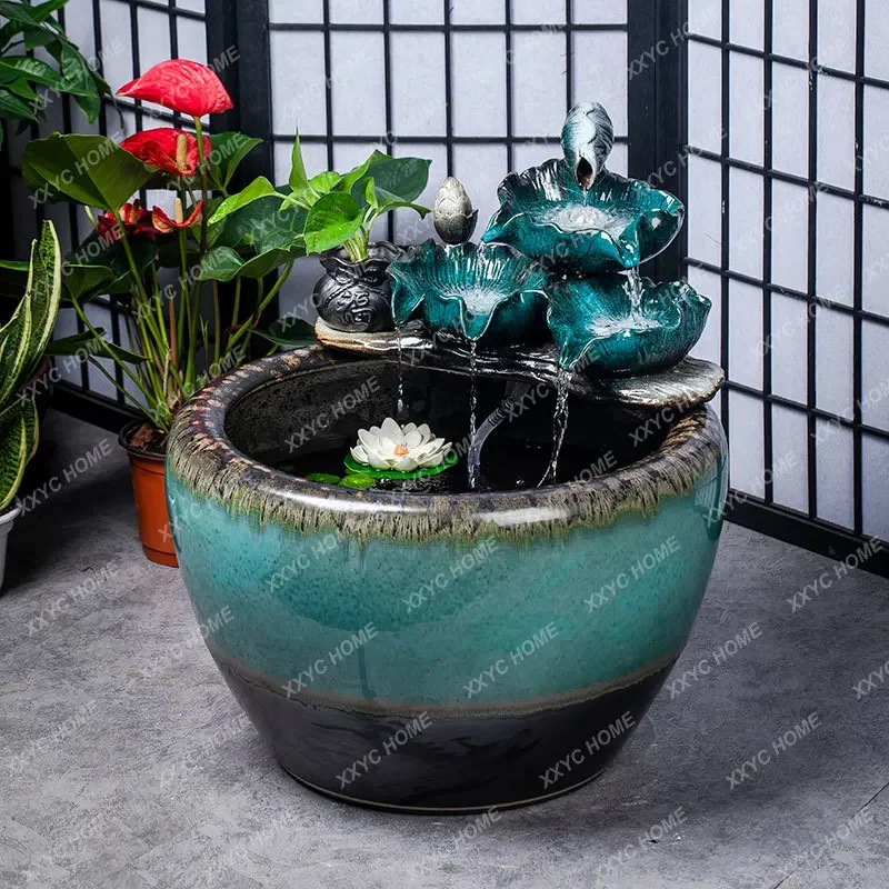 Ceramic Fish Globe Living Room Balcony Office Circulation Water Fountain Water Tank Courtyard Large Fish Culturing Tub