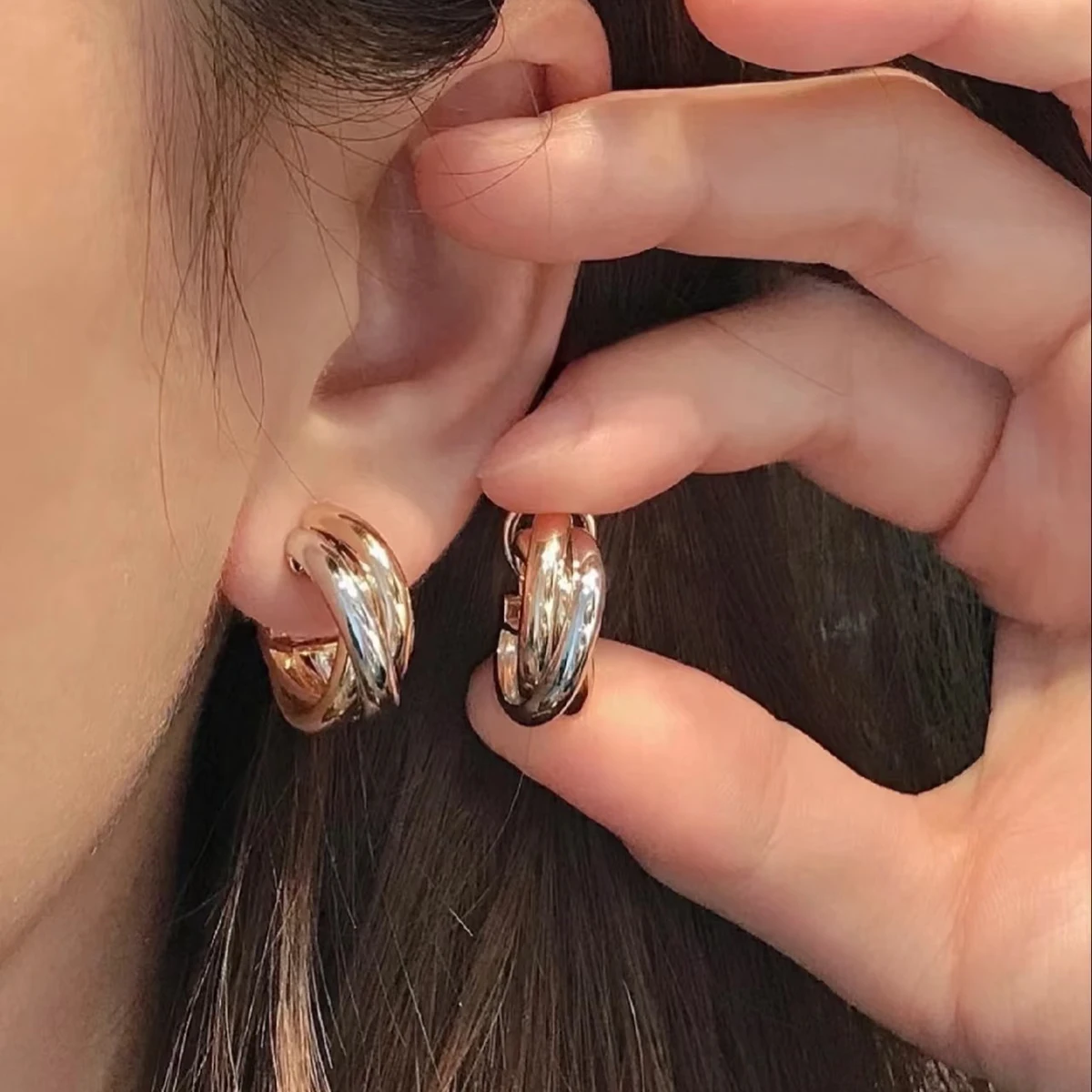 

S925 Sterling Silver Tricolor Stud Earrings for Women Luxury Jewelry with Cross Plated Rose Gold Fashion Party Accessories