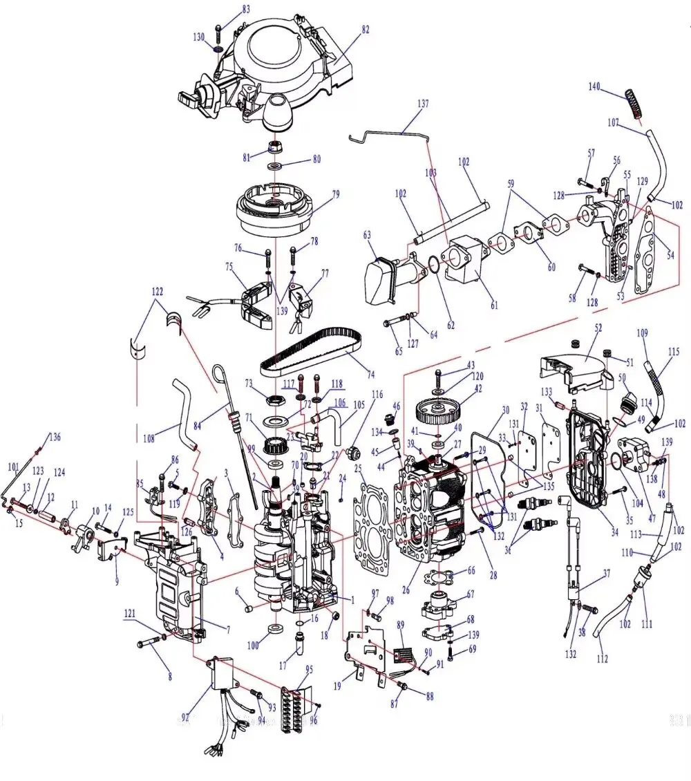 Free Shipping Power System Spare Parts For Hidea HDF9.9, 4 Stroke 9.9HP Outboards Engine