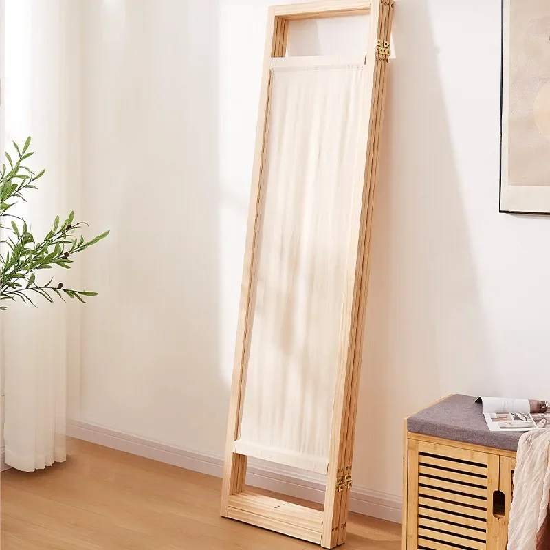 Japanese-style log fabric folding screen partition household living room bedroom shielding baffle tea room homestay solid wood f