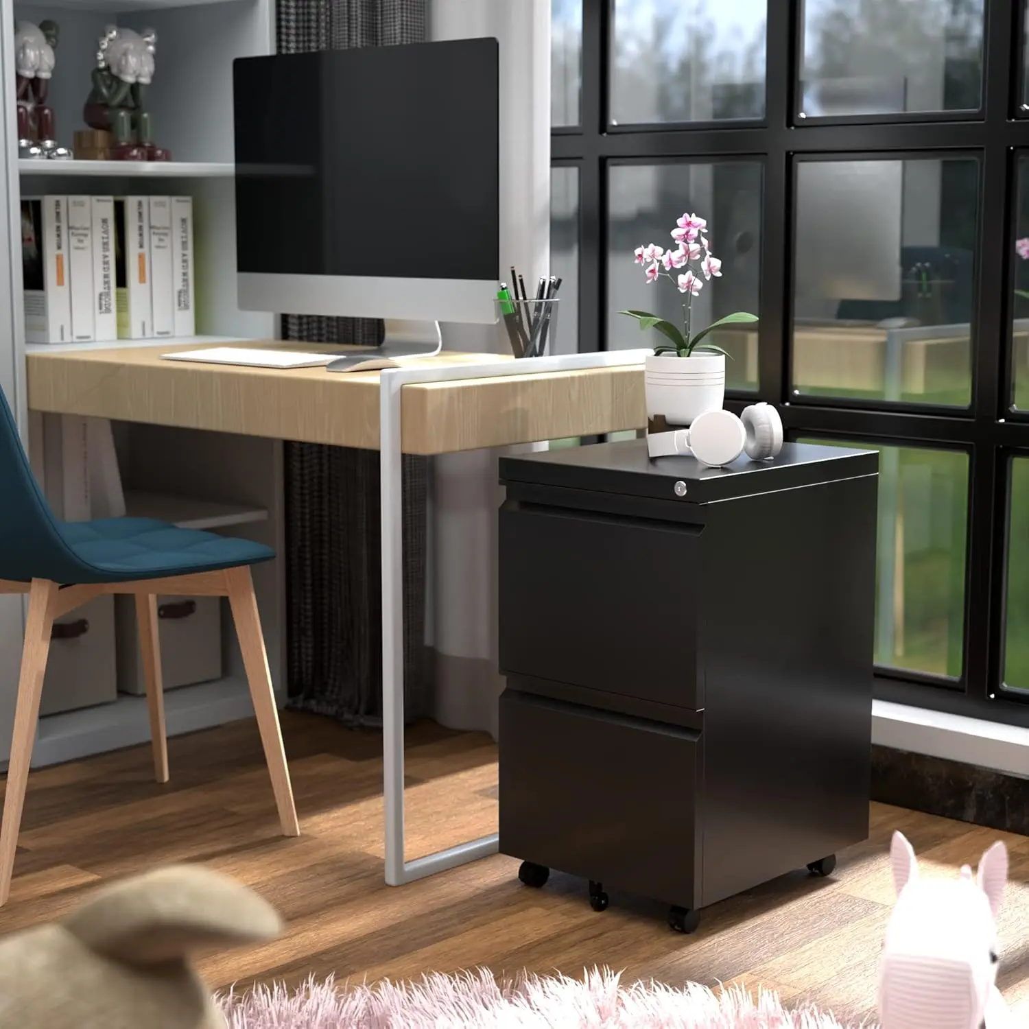 

Fully Assembled 2 Drawer File Cabinet with Lock, Mobile Under Desk Filing Cabinet for Office Legal/Letter Size, Customized