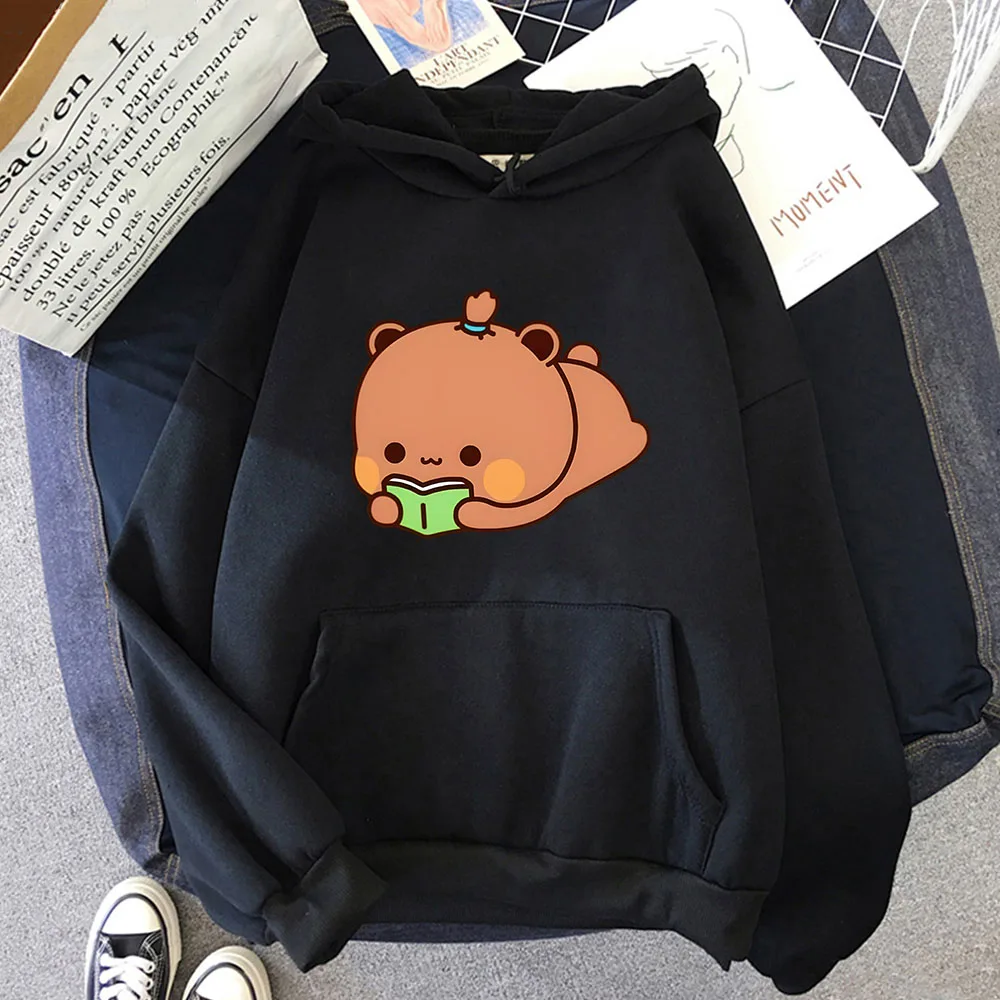 Dudu Is Reading-Sudadera con capucha para hombre y mujer, ropa de calle Kawaii, Bubu, oso Panda, abrigos de lana, Y2k, KPop