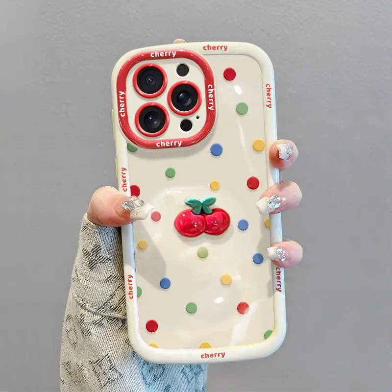 Corda colorata a pois con ciliegia adatta per custodia telefono Apple 17 Pro Max iPhone 15 Dopamina 14 13 Huawei Xiaomi