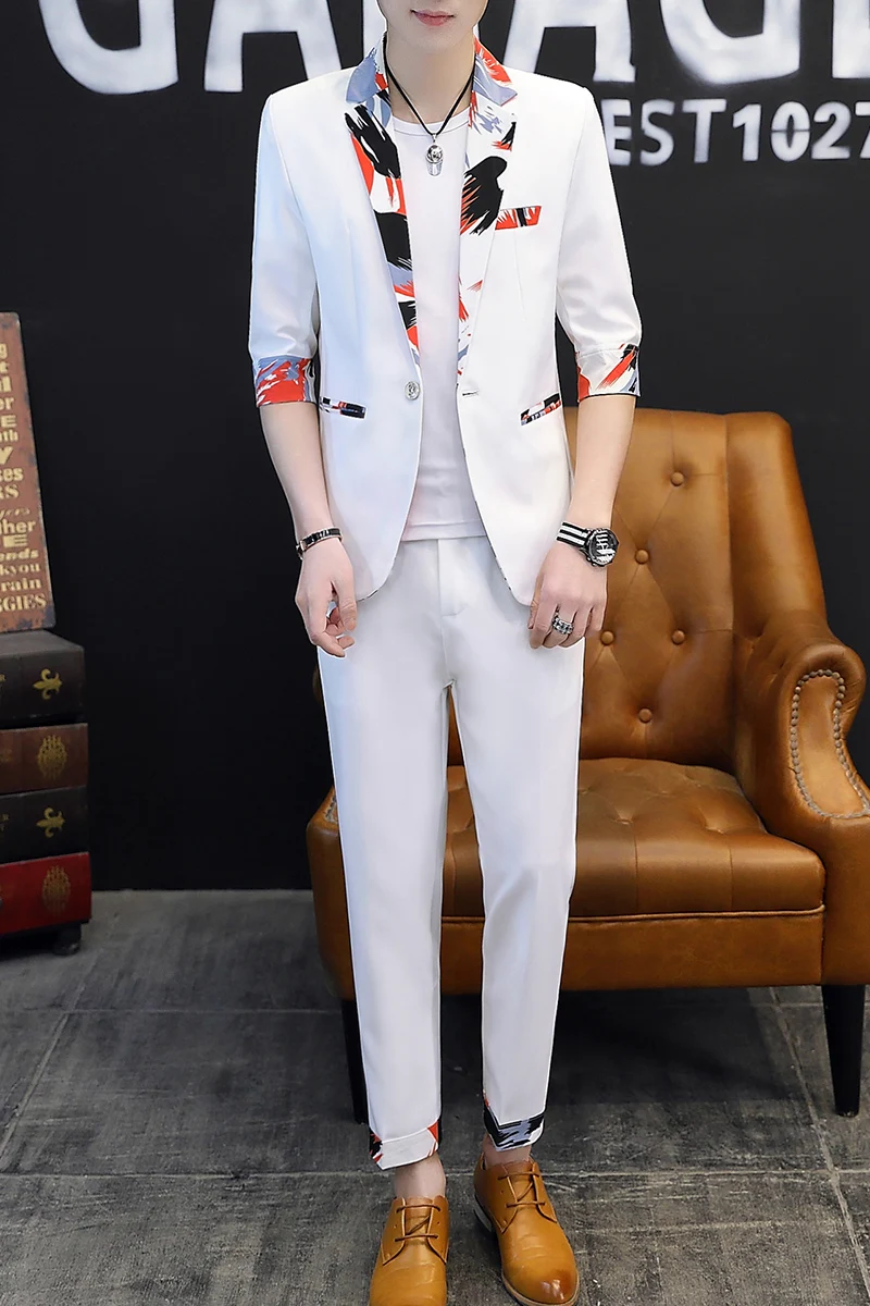 2024 summer Korean slim short sleeve small suit thin casual men British seven-point sleeve mid-sleeve suit suit men