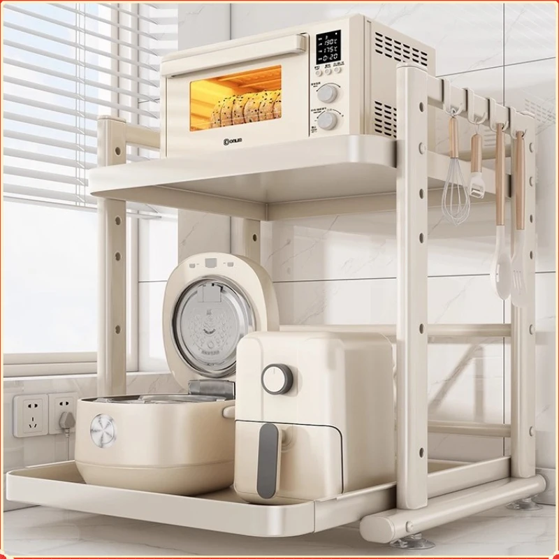 Pull Out Rice Cooker Storage Rack Multi-function Kitchen Counter Stand For Microwave Oven Cookware Organizer