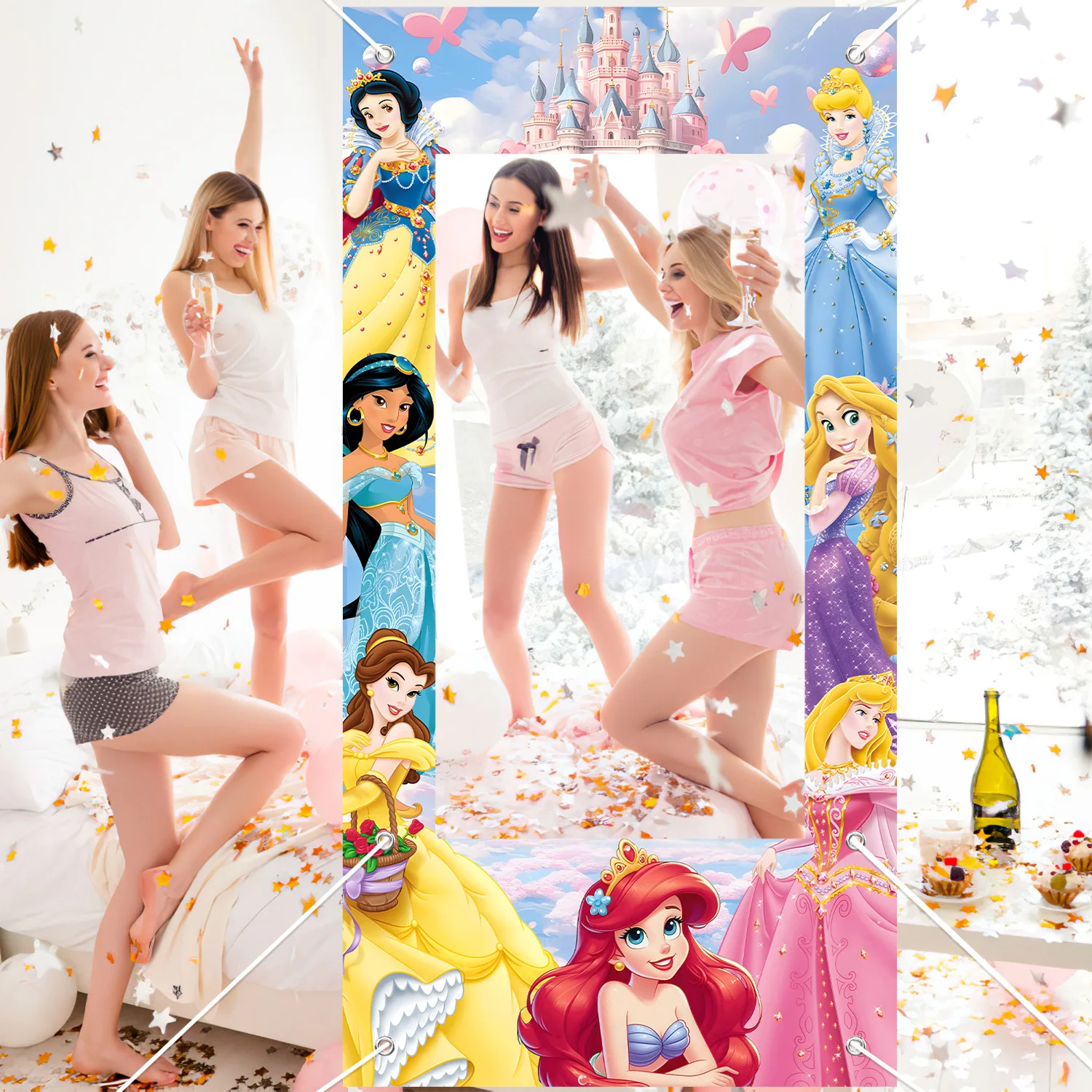 إطار صور لموضوع الأميرة السابعة، إطار صور لحفلات أعياد ميلاد الأطفال، دعائم خلفية لتزيين حفلات الأطفال