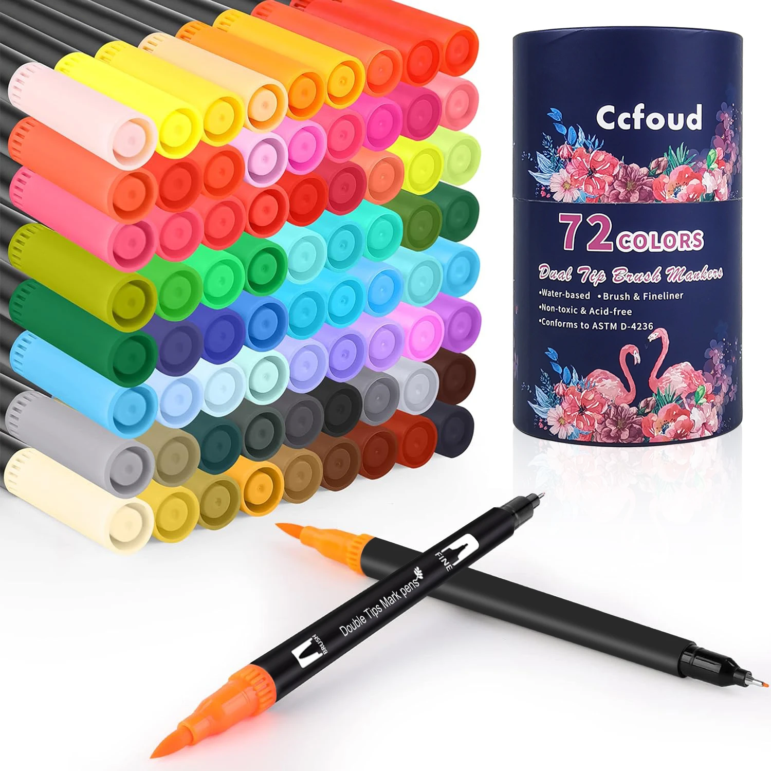 Ccfoud 72 Colors Dual Tip Brush Pens with Brush Tip and Fine Tip for Artists Adult, Coloring Markers for Adult Coloring Books Pr