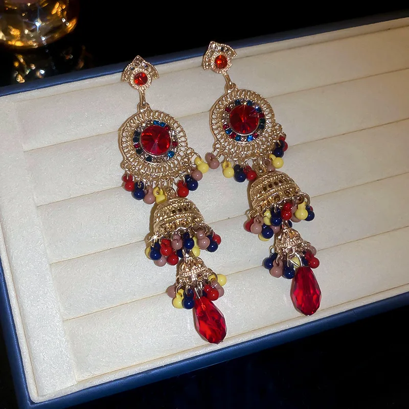 Women's Vintage Blue Water Drop Crystal Clip Earrings