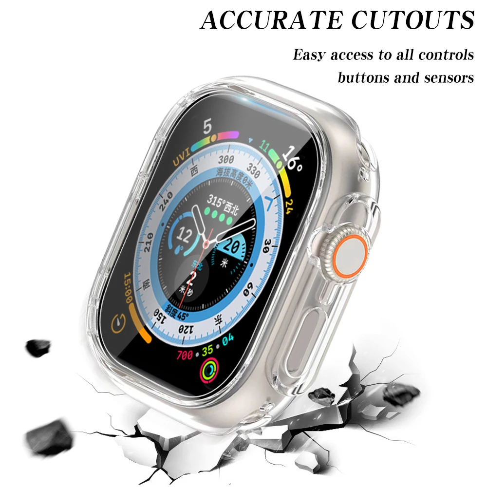 Tempered Glass+Watch Cover for Apple Watch Ultra 49mm Screen Protector Hard Frame Protective Case for iwatch Ultra 49mm Bumper