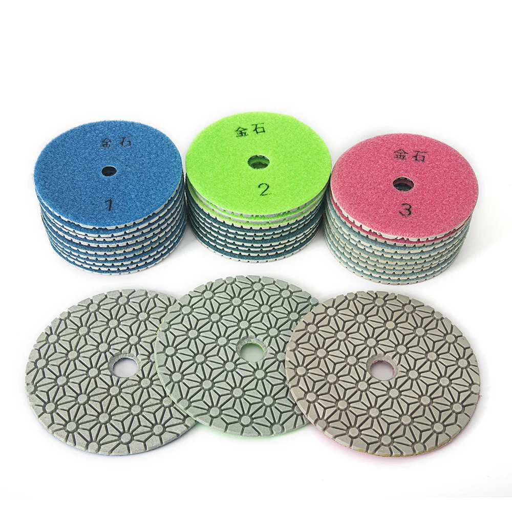 Abrasivo Diamante Wet Polishing Pad, Moagem e Limpeza, Pedra De Granito, Piso De Concreto, Mármore, 3 Passos, 4 ", 100mm, 3Pcs por Conjunto