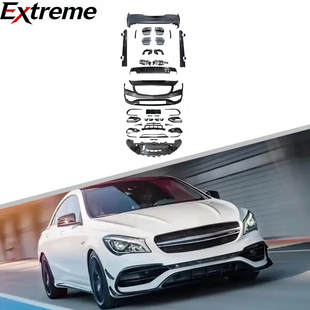 Auto Body Parts CLA45 AMG Style Car PP ABS Front Lip Rear Diffuser Side Skirt Vents Spoiler Body Kit for BENZ W117 2016-2018