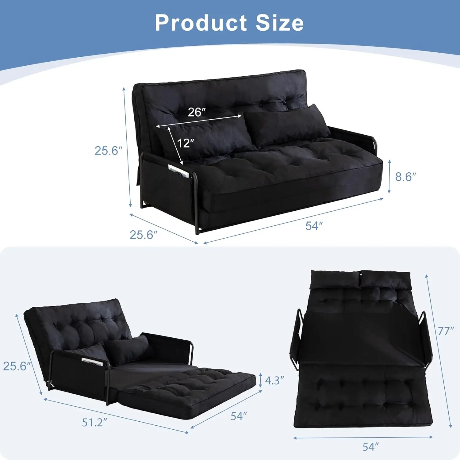 Yoshoot Adjustable Lazy Floor Sofa, Folding Couch Bed With 5 Positions Adjustable Backrest, Convertible Bean Bag Sofa Bed Couch