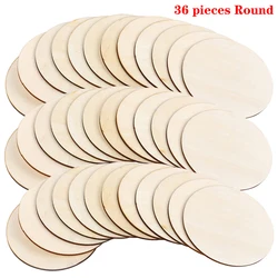 36pcs 10cm Blank Wood Pieces Squares Round Wooden Slices for DIY Art Crafts Painting Laser Engraving Carving Coaster