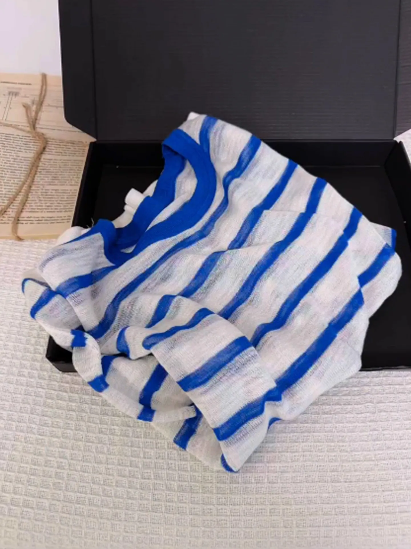 

Women's Summer Thin Ice Silk Knitted Sunshade Cover up Top Striped Breathable Lightweight Loose Fit High Waist Commute Style
