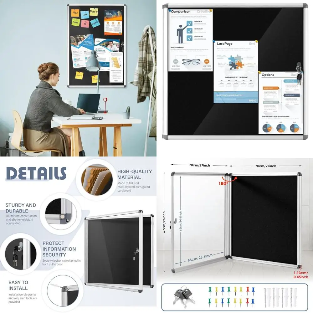 

Indoor Lockable Display Case with Black Felt and Silver Frame, 28x26 inches, 6 A4 Slots