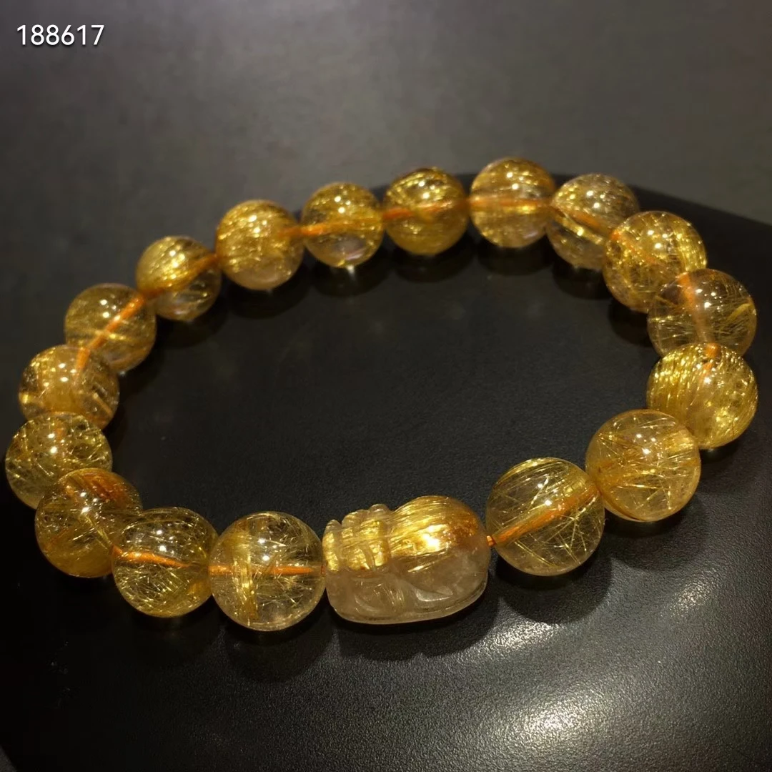 

Natural Gold Rutilated Quartz Beads Bracelet Women Men Brazil 11.5mm Pi Xiu Pendant Rutilated Cat Eye Wealthy Stone AAAAAA