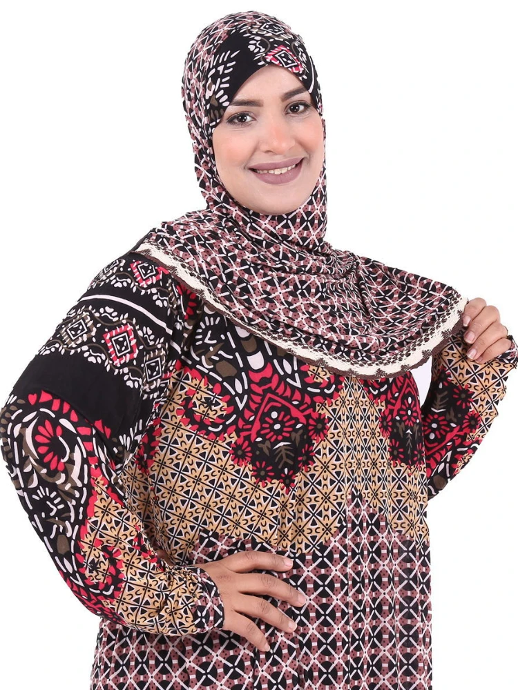 Muslim Prayer Garment Dress Women Islamic Clothing Floral Thobe Burka Dubai Turkey Jurken Abaya Hooded Khimar Hijab Robe jilbab