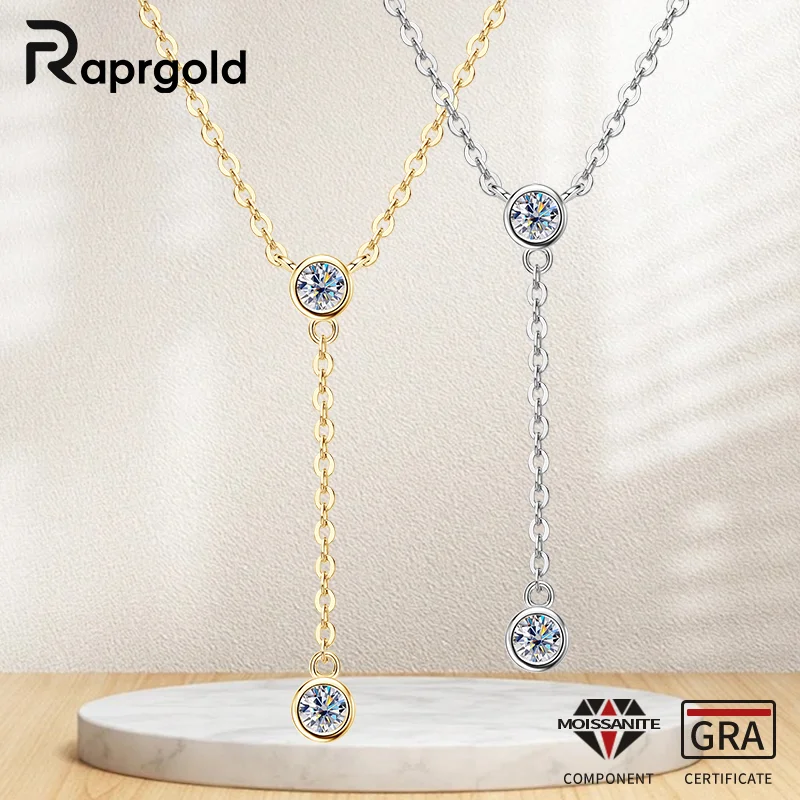 

RAPRGOLD D VVS1 3mm Moissanite Y-shaped Pendant Necklace for Women 925 Sterling Silver Clavicle Chain Fine Jewelry Gift Collares