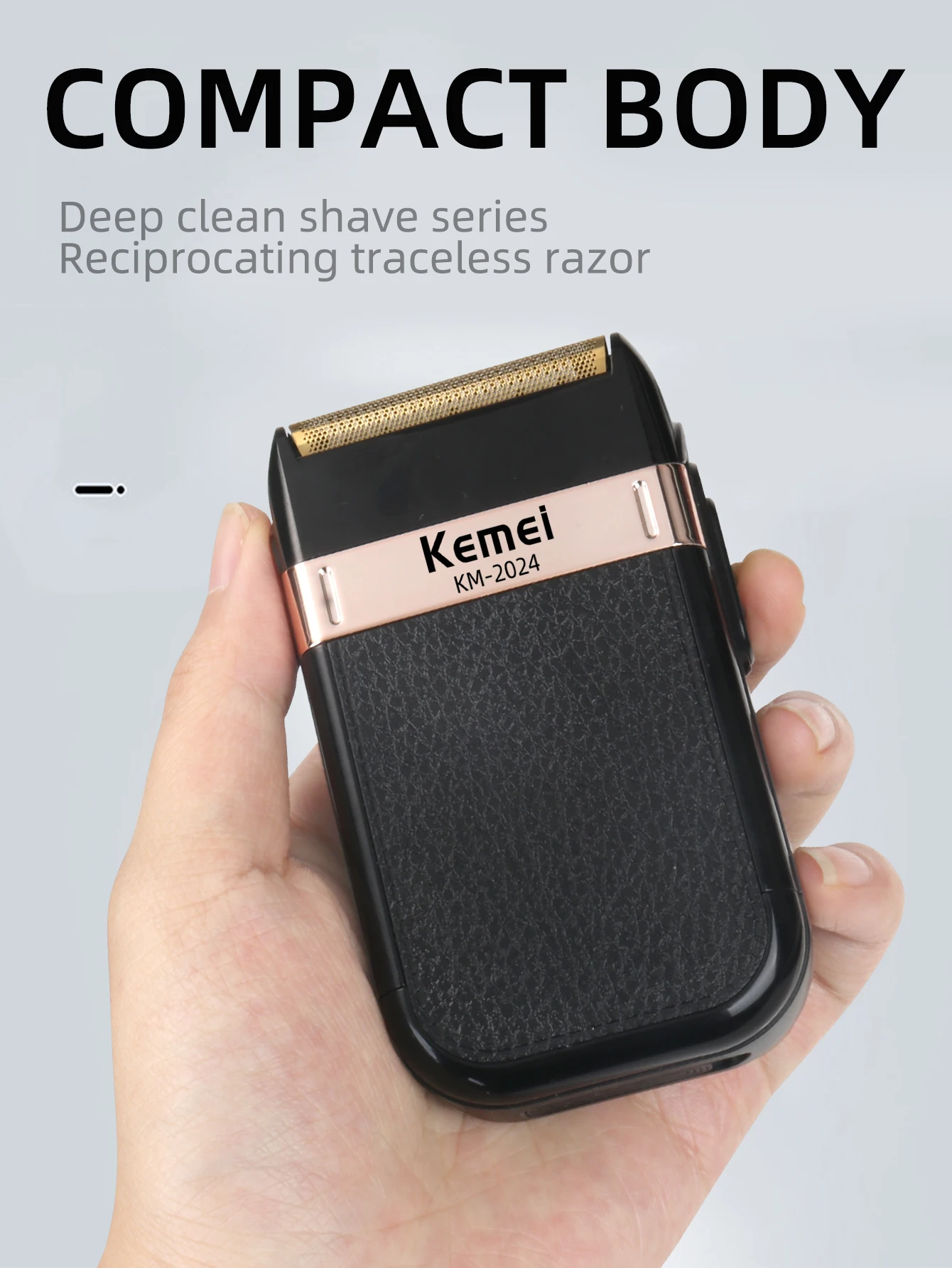เครื่องโกนหนวดไฟฟ้า Kemei KM-2024 สำหรับผู้ชาย ใบมีดคู่แบบลูกสูบไร้สาย ชาร์จ USB เครื่องโกนหนวด เครื่องตัดแต่งขน