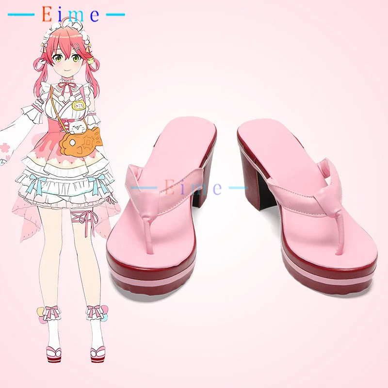 

Тапочки Vtuber Sakura Miko, обувь для косплея, обувь из искусственной кожи, розовые туфли на высоком каблуке, карнавальные ботинки на Хэллоуин, на заказ