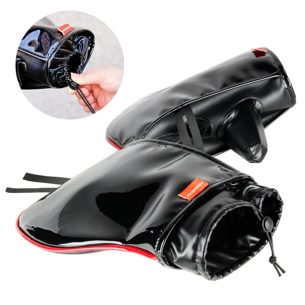 Motorcycle Electric Vehicle Warm Hand Grips Outdoor Windshield Riding Leather Grips Winter Velvet Cold-proof Waterproof Gloves