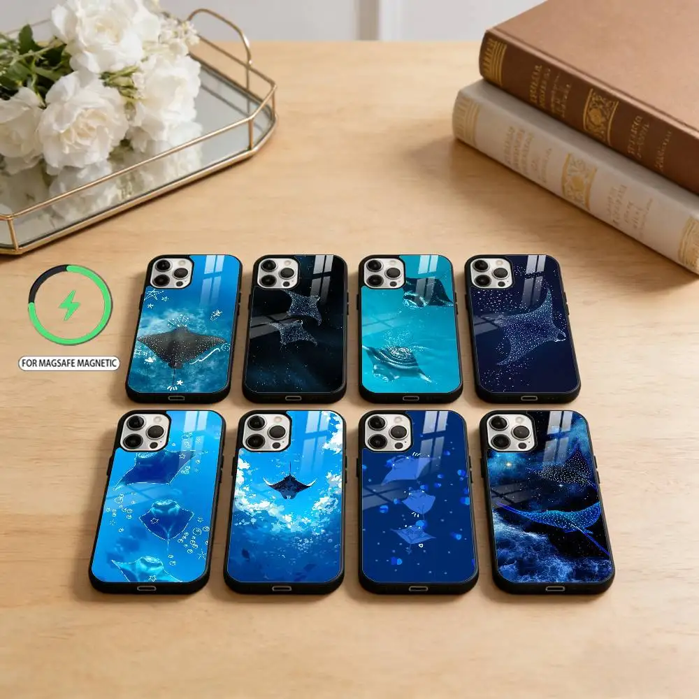 

Чехол для телефона Cartoon-Boy-Sea-Manta-Ray для iPhone 17,16,15,14,13,12,11 Plus, Pro Max, магнитный для беспроводной зарядки Magsafe