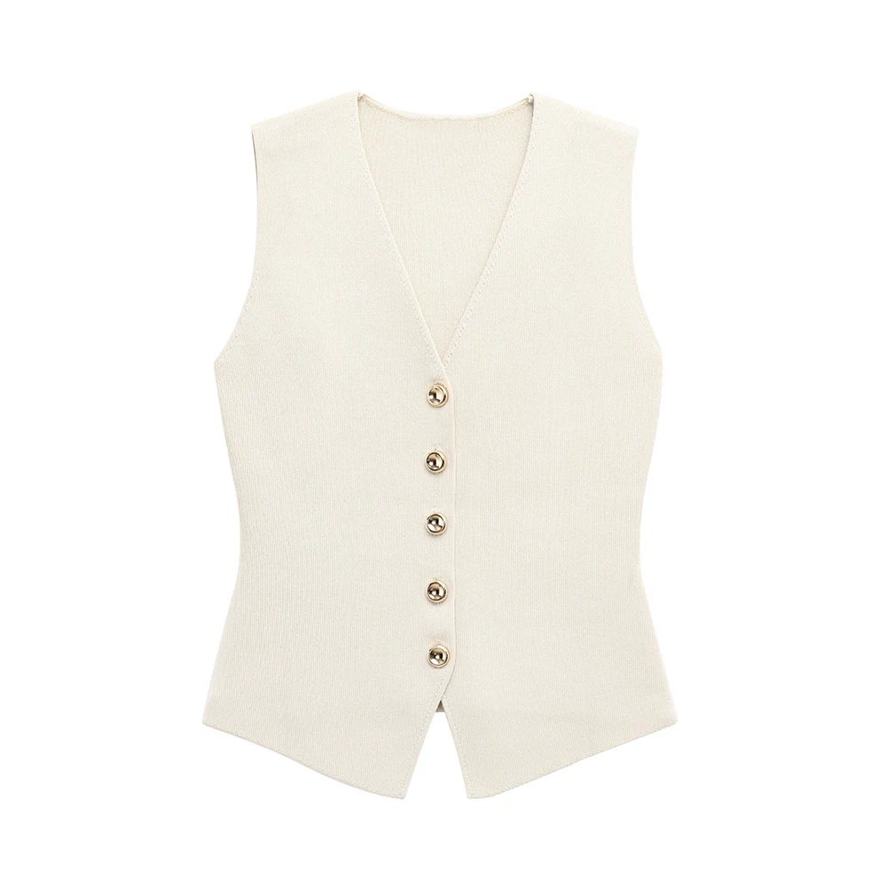 2025 Spring /Summer Newest Women's Fashion Buckle Knitted Tank Top Long Skirt Set Metal Knitted Folded conjunto dos piezas mujer