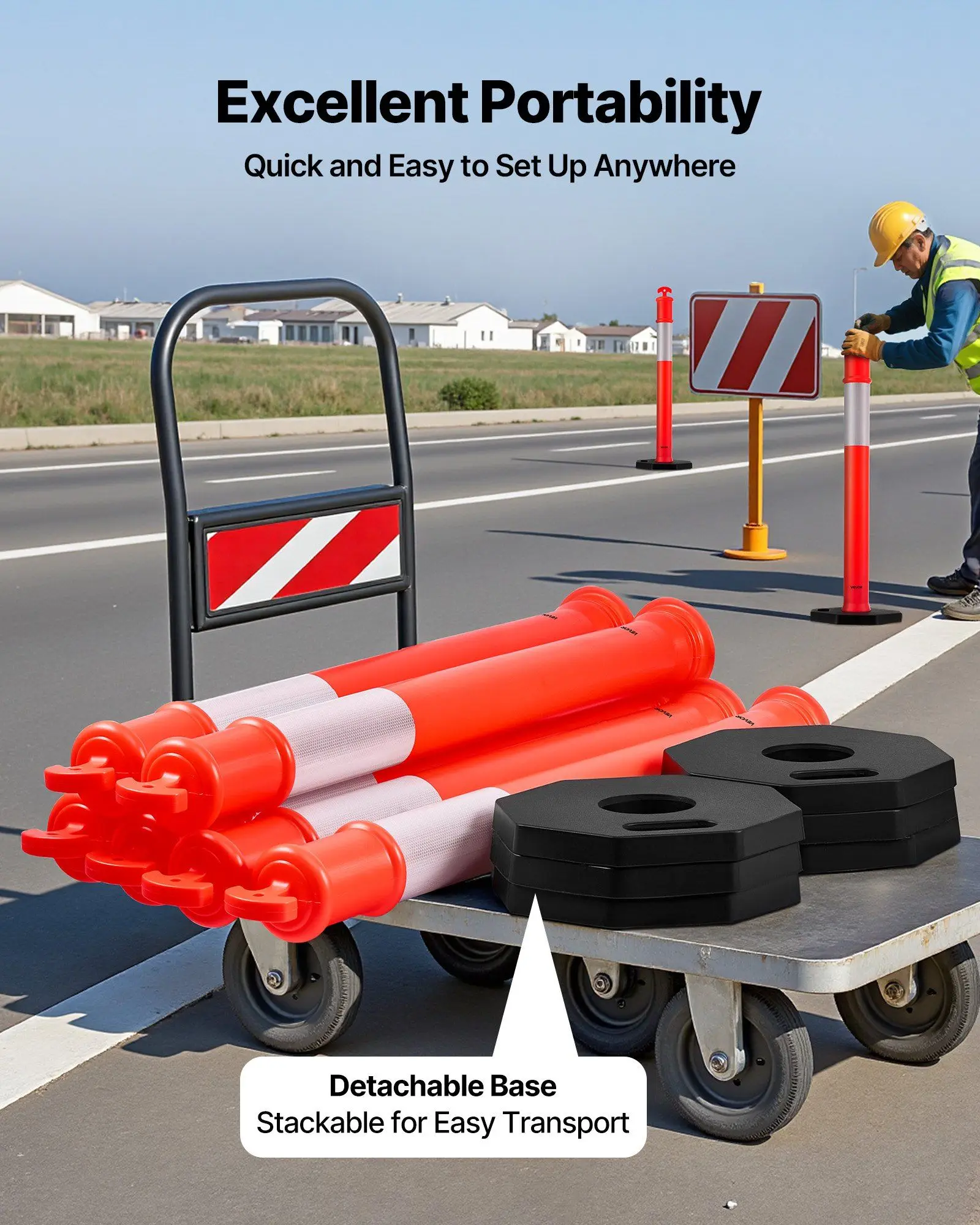 Конусы безопасности дорожного движения, 6 шт., 48-дюймовые стойки для беспокойства со светоотражающими полосами и утяжеленным основанием для парковки в строительстве