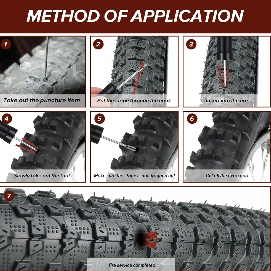 Kit de reparo de pneus, reparo a frio, tiras de reparo de punção de pneus a vácuo com plugues de borracha, cordas para manutenção de pneus de carro e motocicleta