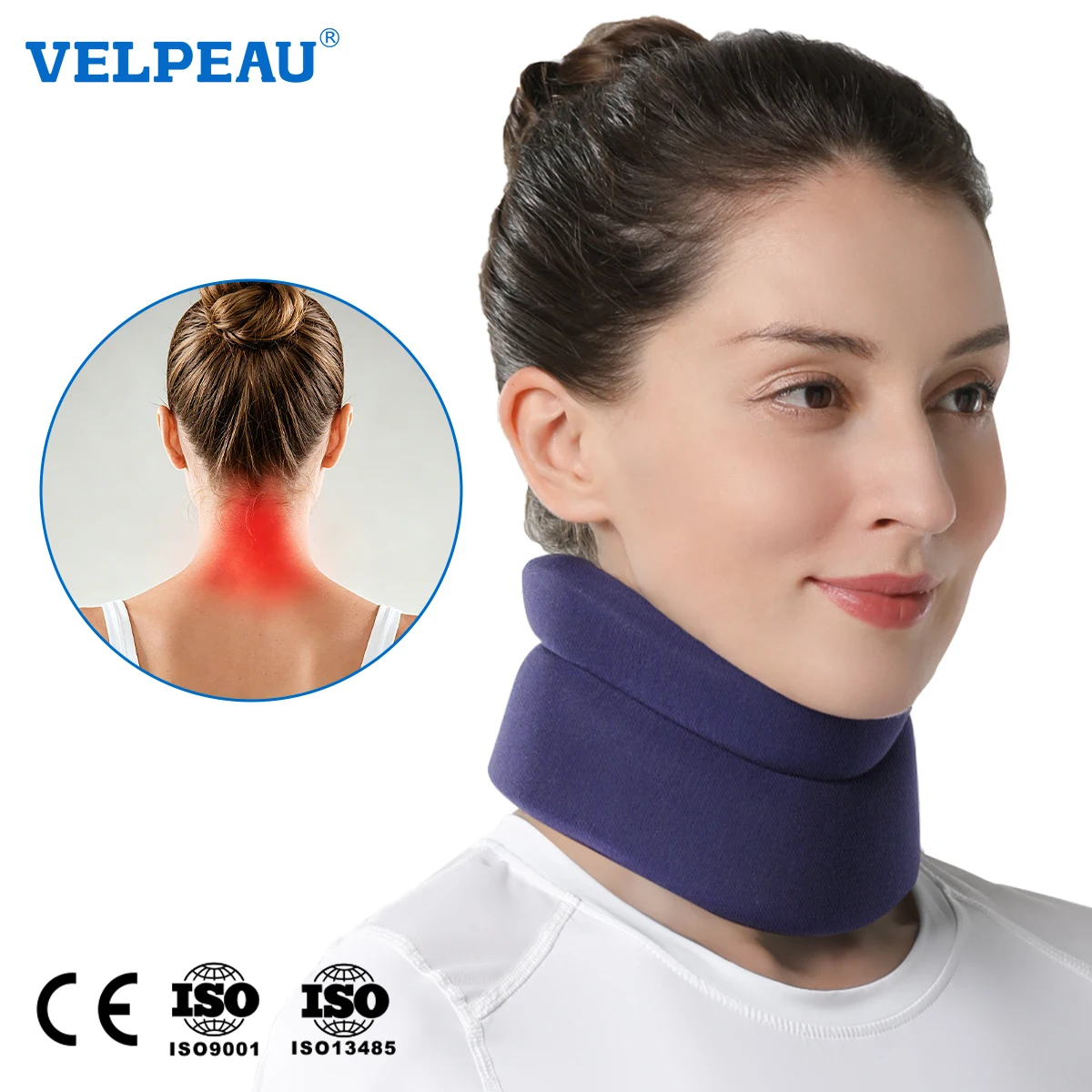 VELPEAU Neck Brace for Neck Support, Pain Relief and Spine Pressure, Adjustable Foam Cervical Collar for Snoozing Sleep Apnea