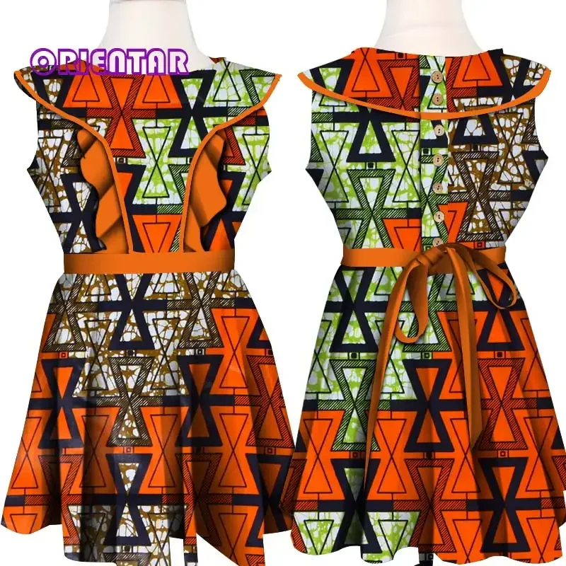 Girls African Dress African Clothes African Print Bazin Riche Girls Dashiki Dress with Belt Ruffles Patchwork Kids Dress WYT411