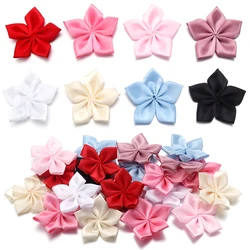 20Pcs Handmade Small Satin Flowers Fabric Rhinestone Flower Appliques For Sewing Craft Wedding Decorations 6cm