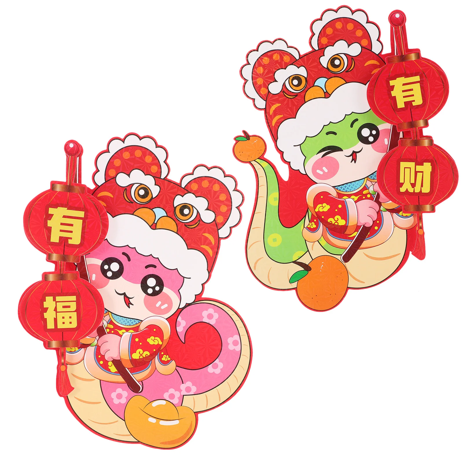 

2Pcs 2025 Snake Year Chinese New Year Door Wall Signs Spring Festival Party Decorations Easy to Apply Chinese Window Decoration