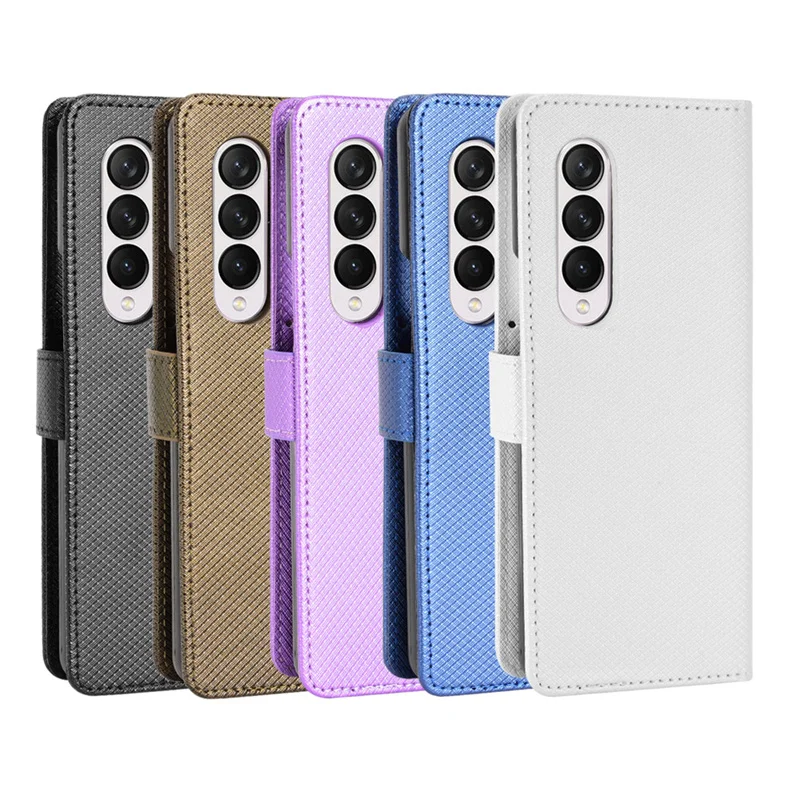 For Samsung Galaxy Z fold3 5G Folding Screen Phone Masonry PU Leather Phone Case For Galaxy Z fold 3 with Lanyard Flip Case