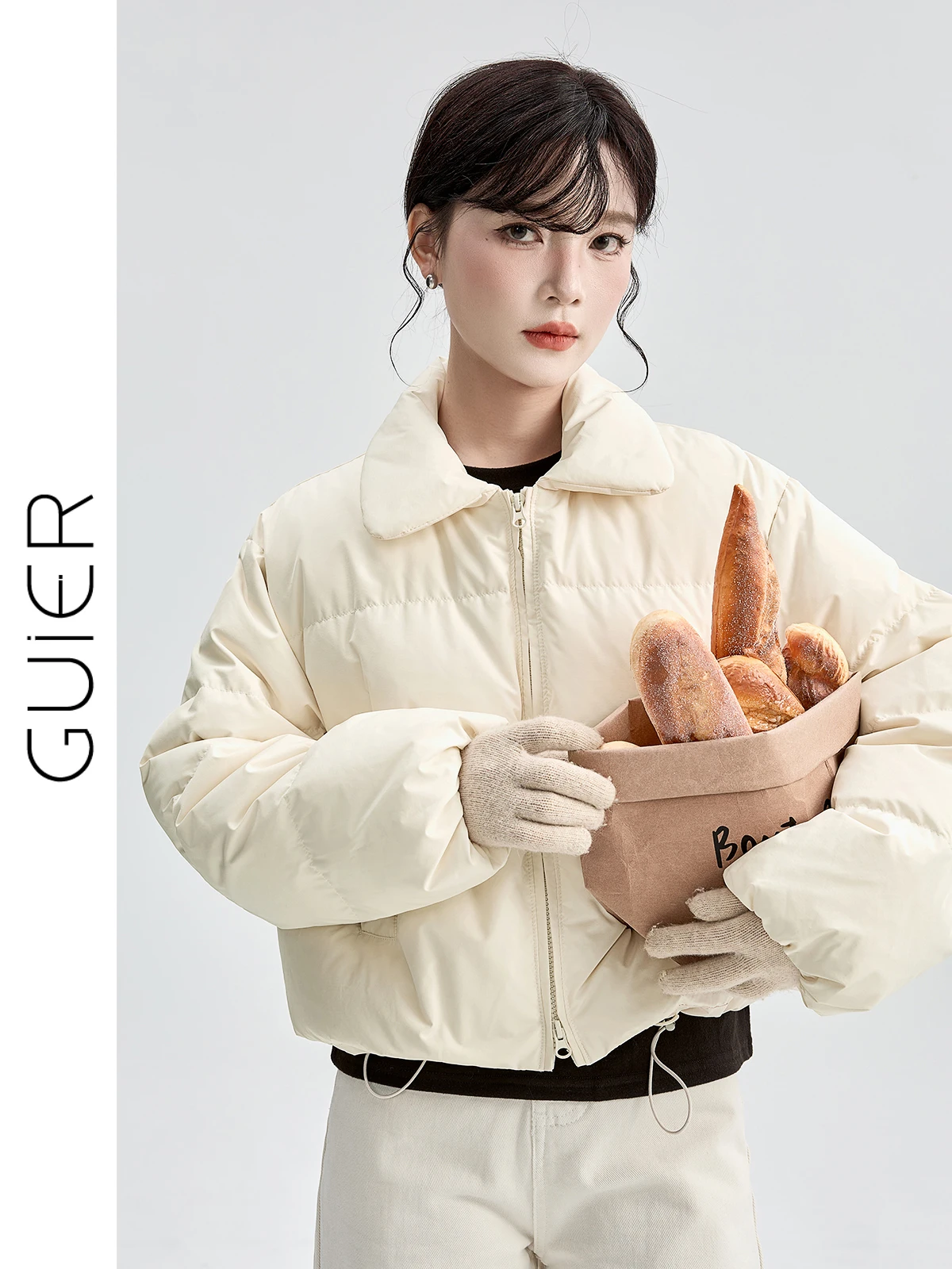 

Женская пуховая куртка Guier: белая, с двойной молнией, теплая, повседневная, однотонная, зимняя, модная верхняя одежда