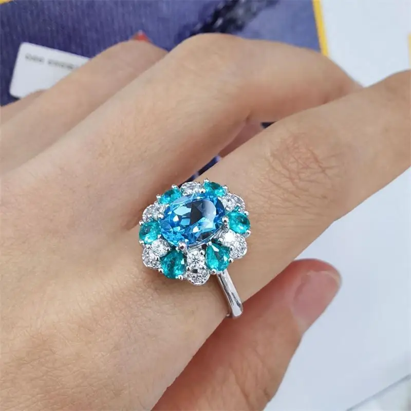 

Fine Jewelry Woman Topaz Ring With Natural Switzerland Blue Gemstone 7*9mm Topaz Jewelry Ring For Best Lady Ring Gift Dating