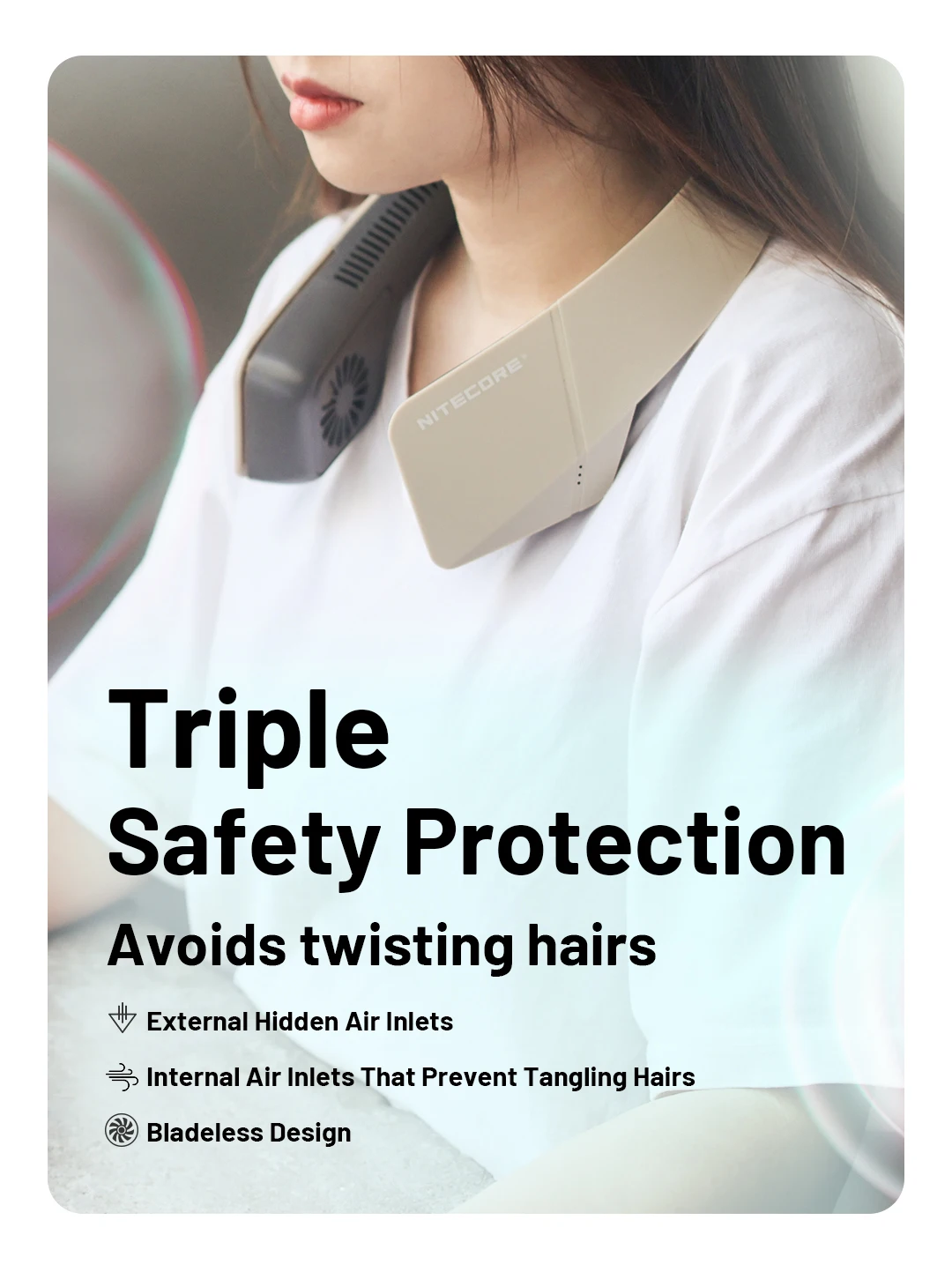 NITECORE NEF20 Portátil Pendurado Pescoço Fan Bladesess Mudo Pescoço Fan Camping Pesca Esporte USB-C Recarregável Neckband Air Cooler