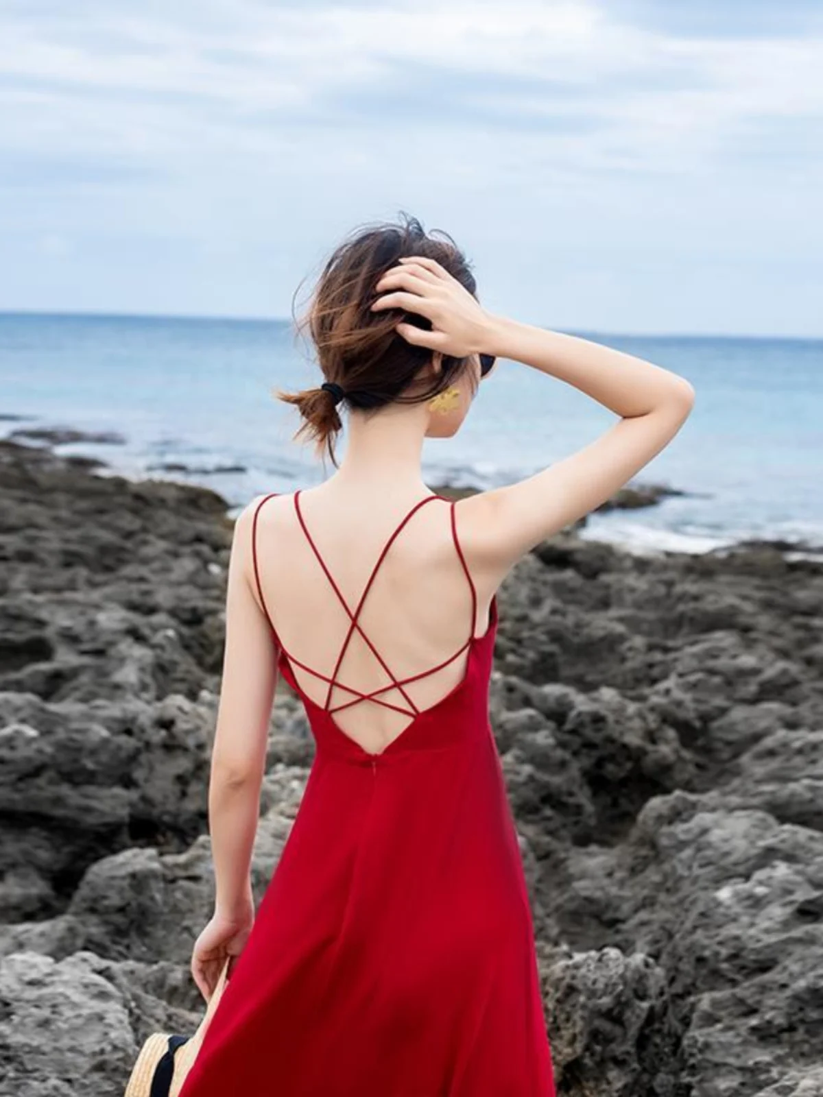 Sexy Backless Summer Beach Dress Women's Vacation Photo Shoot Sanya Gown Long Skirt Strap Bohemian Sweet High Waist Zipper