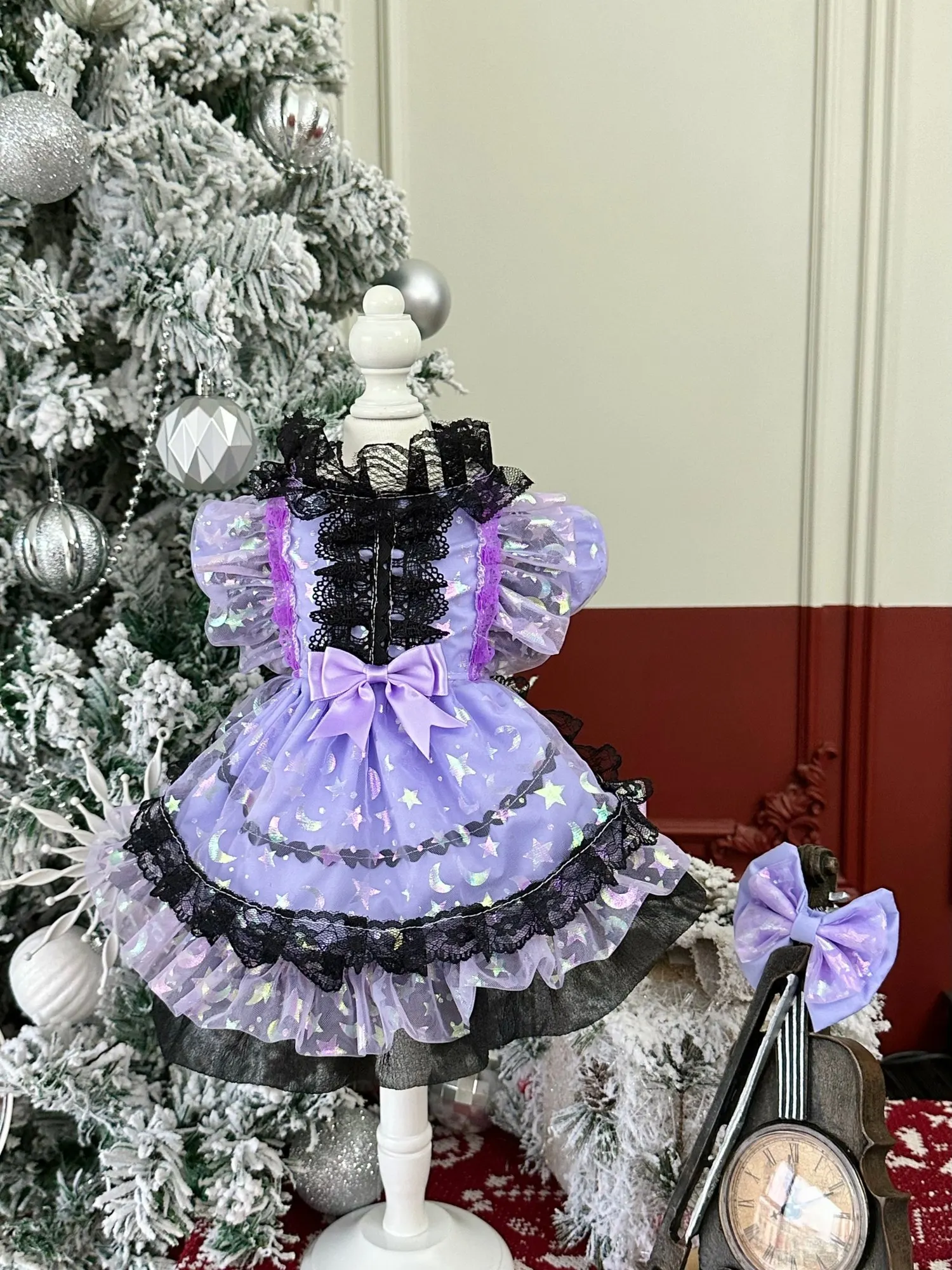 Cucciolo di cane abbigliamento di Halloween stelle di moda lune stampa pizzo di cotone vestito da principessa viola per cani di piccola taglia media vestiti per animali barboncino