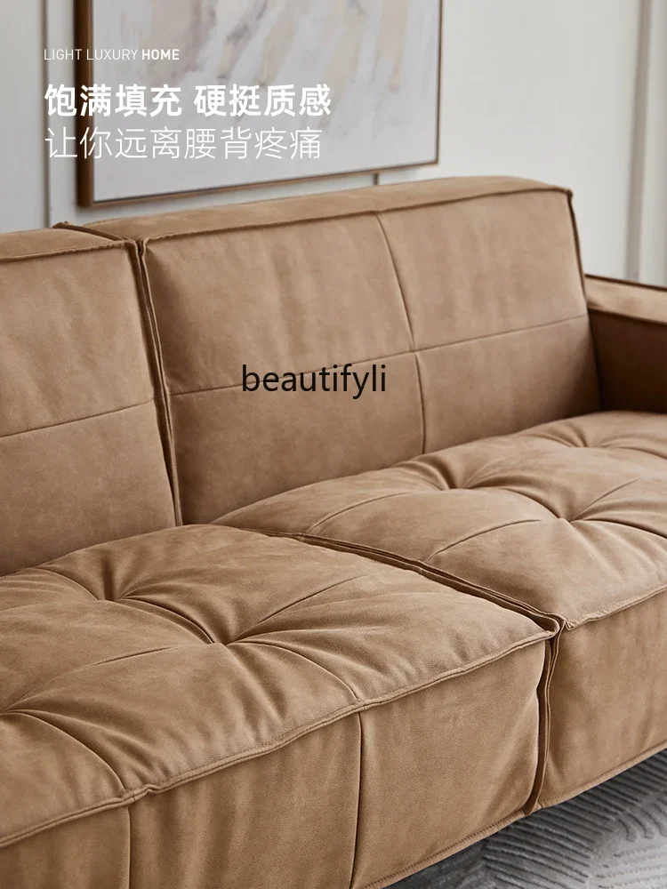 

07Modern Technology Cloth Sofa Small Apartment Living Room Imitation Leather Sofa Retro Three-Seat Sofa