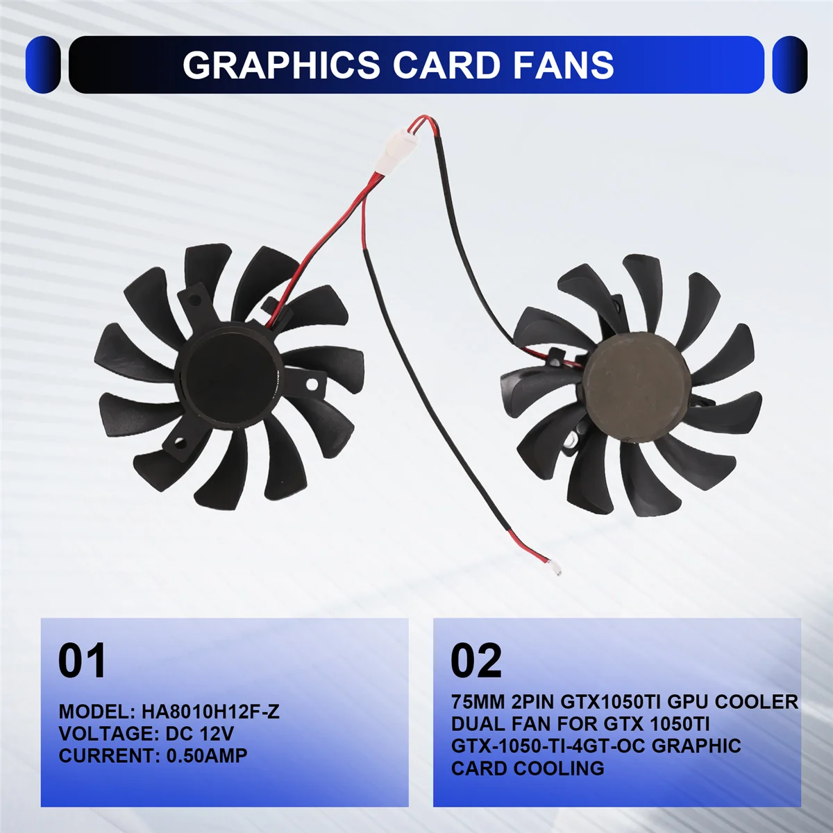 75mm 2Pin GTX1050Ti GPU Cooler DUAL Fan for MSI Geforce GTX 1050Ti GTX-1050-Ti-4GT-OC Graphic Card Cooling DY