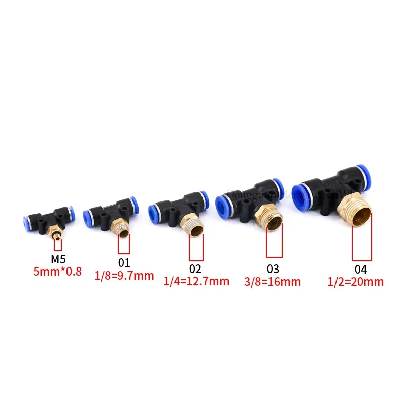 PB Thread Tee Quick Connector 4 6 8 10 12mm - M5 1/8