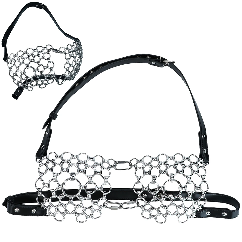 QKKQ Stainless Steel Silver Erotic Chest Armor With PU Leather Breast Bondage Cage  BDSM Sex Toys For Women Couple Flirting
