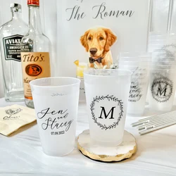 Tazas personalizadas de plástico esmerilado para invitados, vasos flexibles inastillables, recuerdo de fiesta de boda, 12oz/16oz, 10 piezas