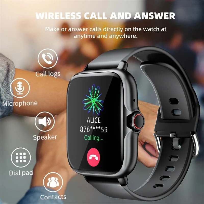 Reloj inteligente deportivo de 1,83 pulgadas, reloj inteligente con llamadas, monitoreo del sueño, podómetro deportivo, alertas de información para teléfonos iPhone y Android