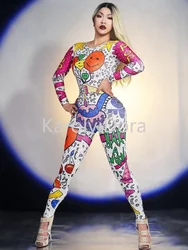 Shining Rhinestones Performance Costumes Women'S Sexy Colorful Balloon Cartoon Stretch Dance Dress Jumpsuit Birthday Suit Party