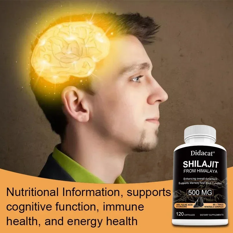 500mg Shilajit Extract Capsules with Ginseng, 85+ Trace Minerals, 50% Fulvic Acid | Immune, Brain Function Supplement