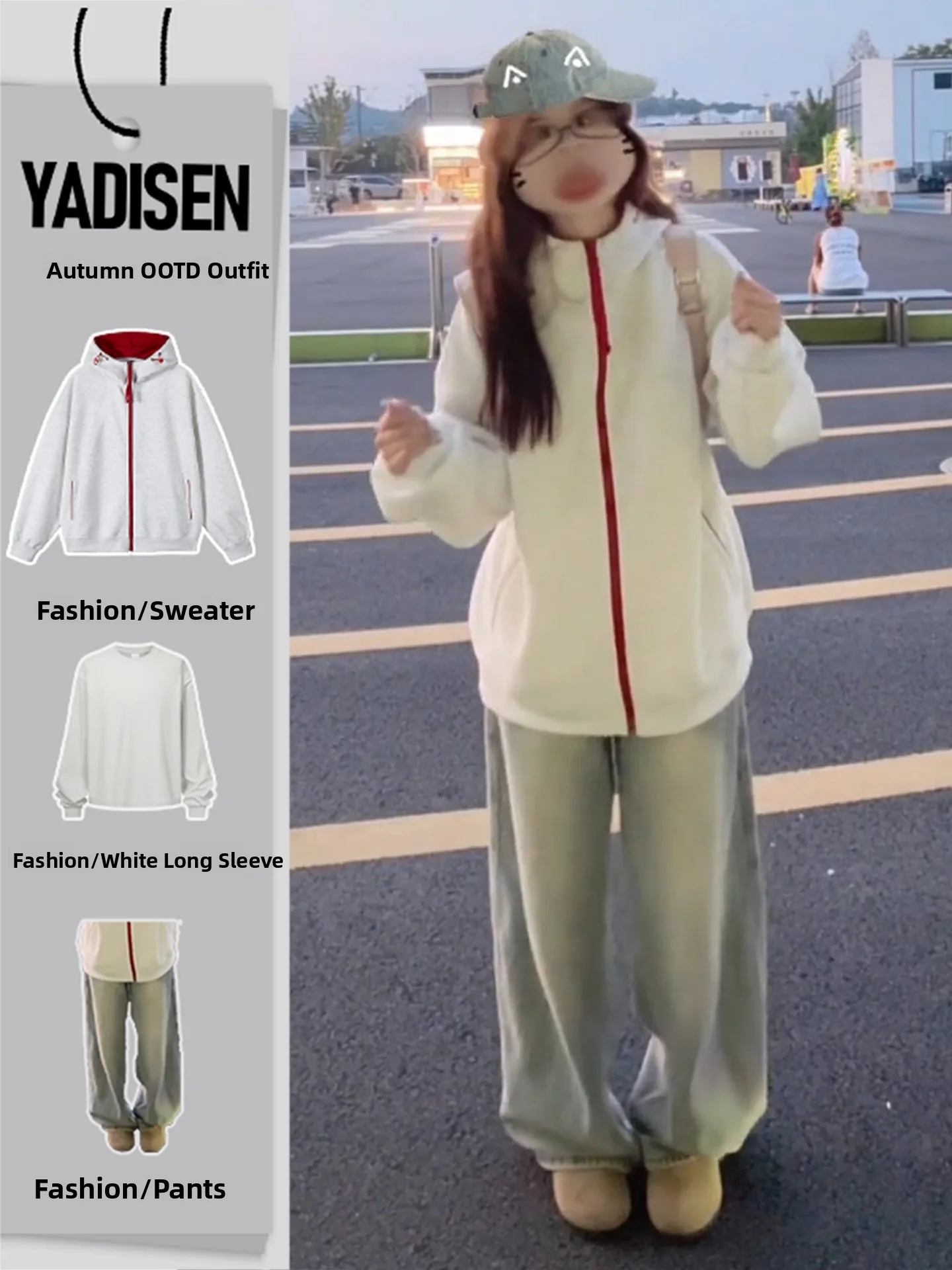 

American Contrast Color Zipper Cardigan Sweatirt Men's Autumn Full Set OOTD Matching Set Slim Straight Jeans Casual Sportsw...